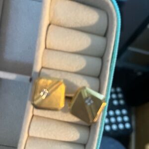 Gold Plated Cufflinks With Cubic Zirconia Stone